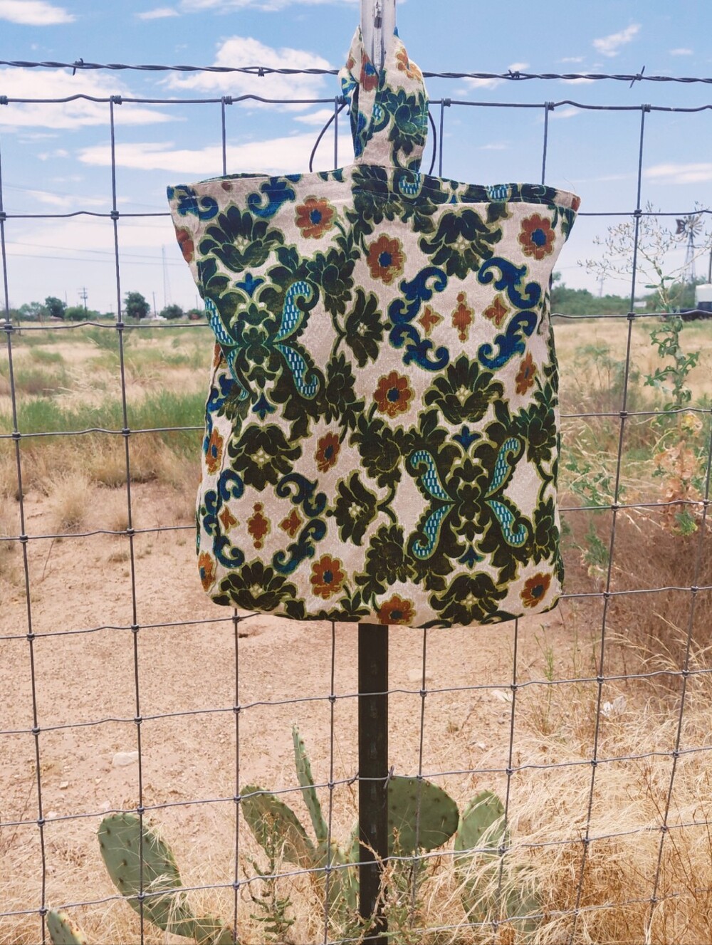 Barkcloth Style Handmade Jacquard Reversible Tote - Jacobean/Paisley Vintage 60s